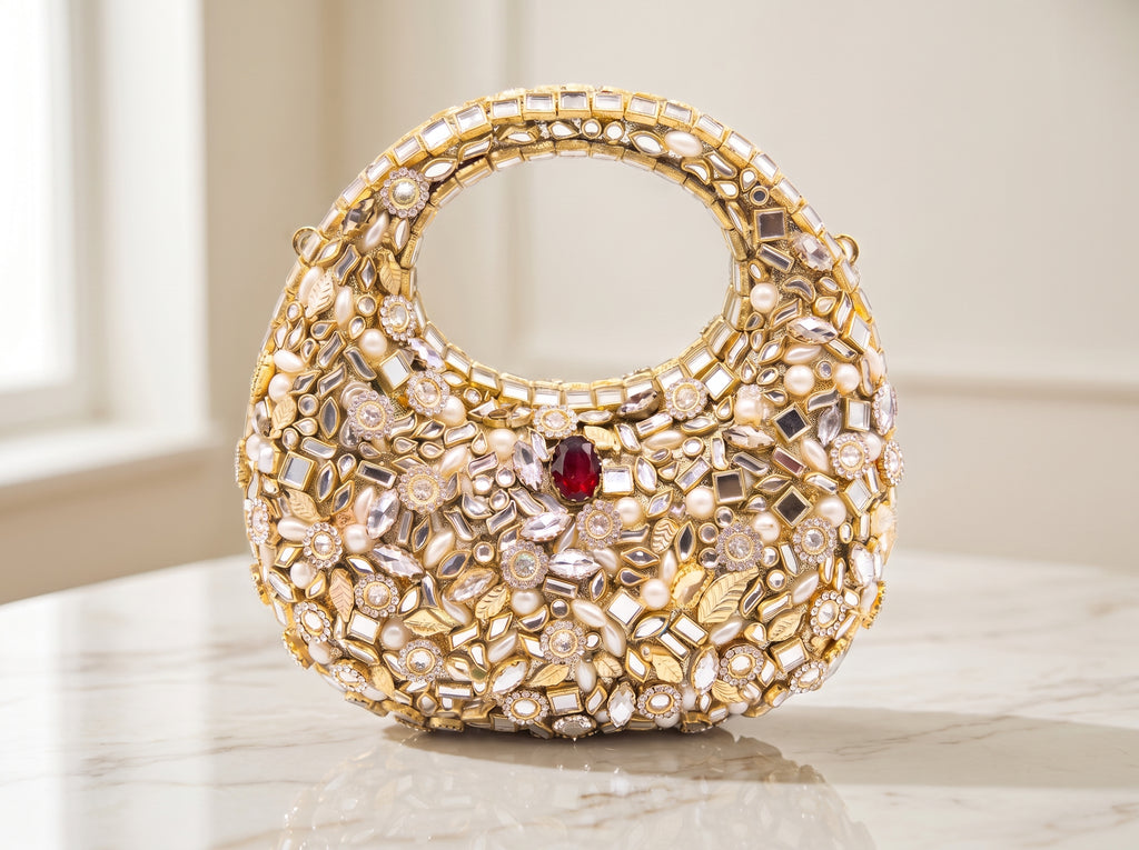 Aurelia Gold Embellished Crescent Bag