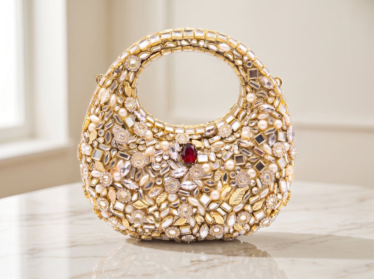 Aurelia Gold Embellished Crescent Bag