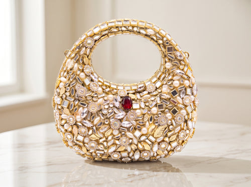 Aurelia Gold Embellished Crescent Bag