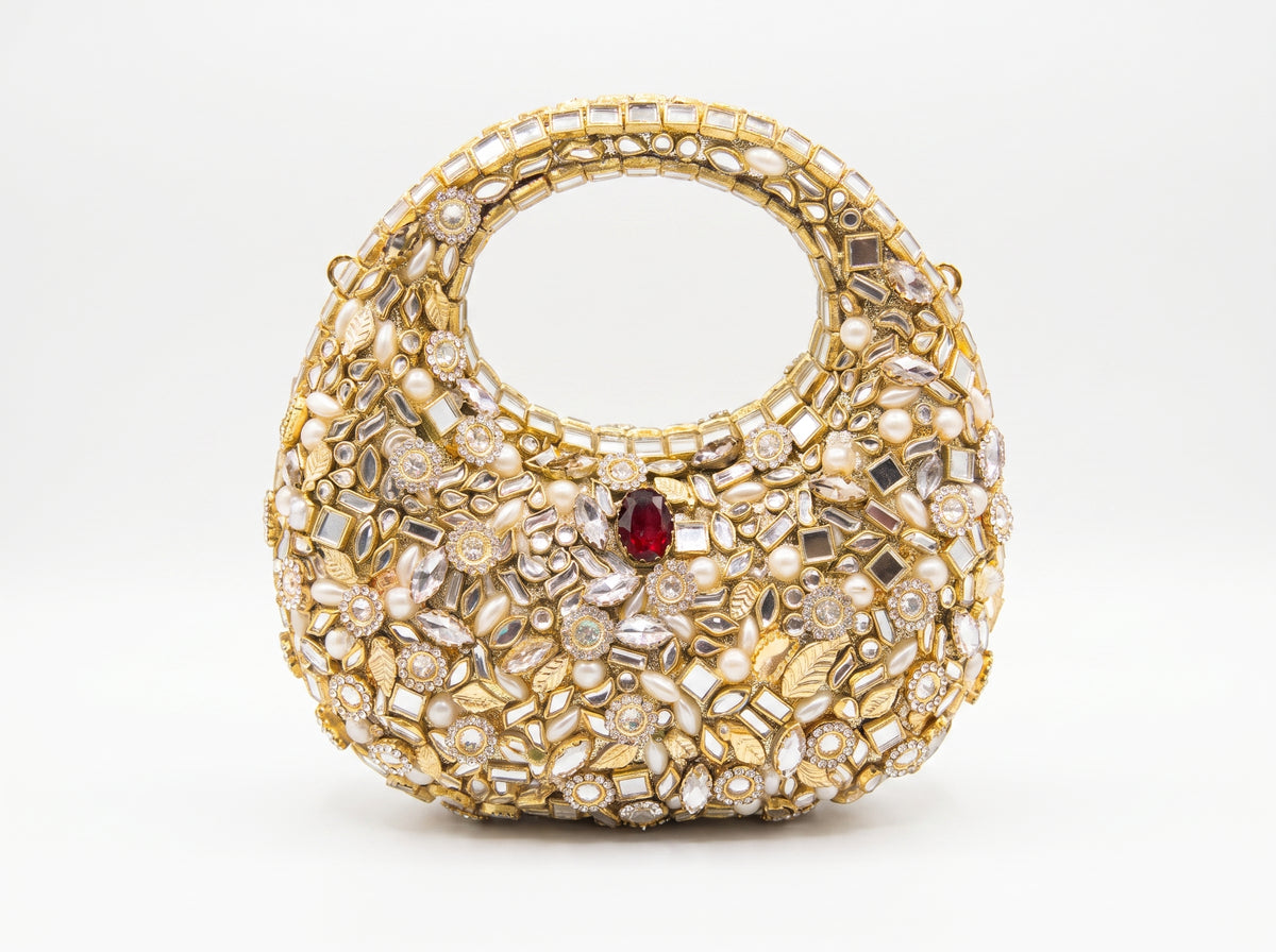 Aurelia Gold Embellished Crescent Bag