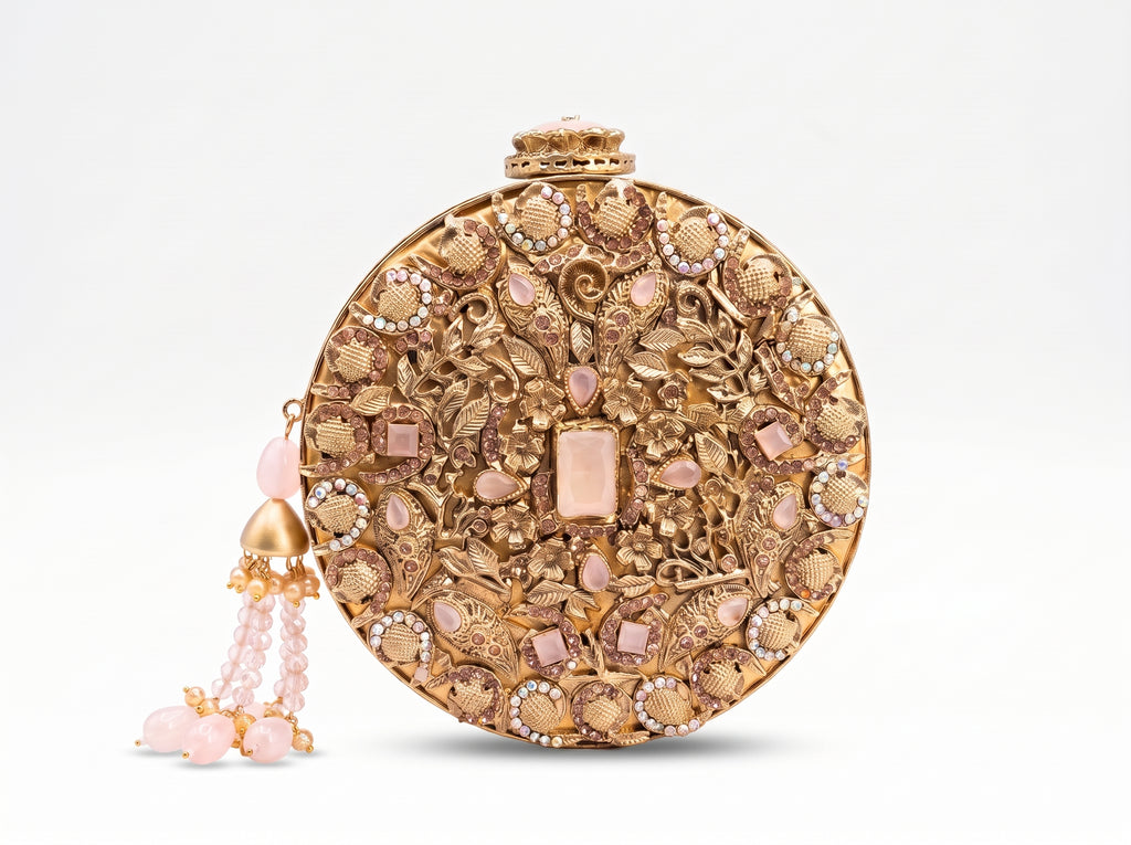 Celeste Gold Embellished Round Clutch